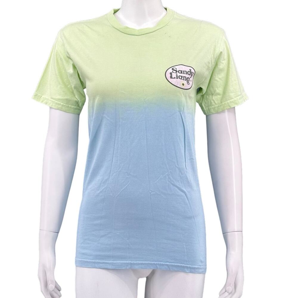 Sandy Liang Top Womens XS Green Blue Dippy Tee Tie Dye Retro Style Logo Cotton